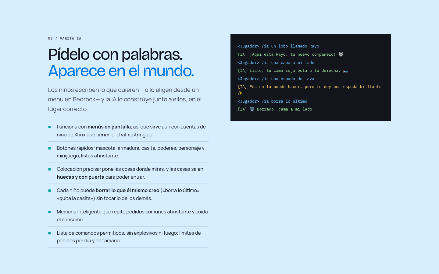 Sección Varita IA de la página de Minecraft