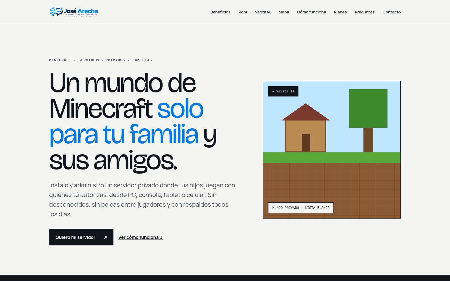 Portada de la página de servidores privados de Minecraft en joseareche.com